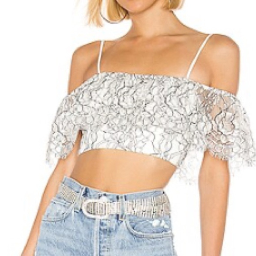 NBD White Floral Lace Crop Top